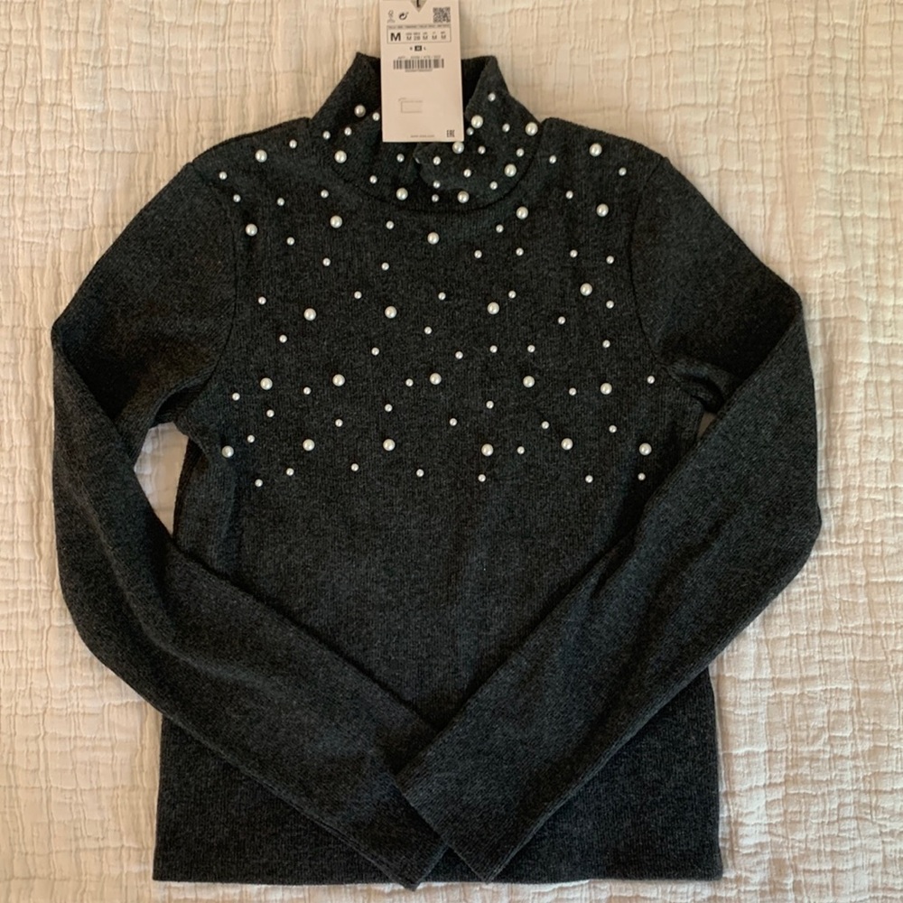 Zara Pearl Embellished Sweater